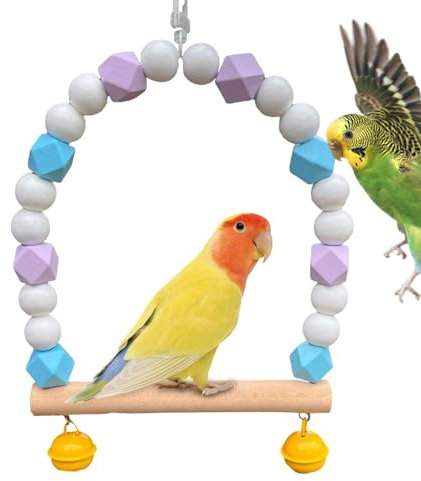 Ranley Vogelschaukeln für Papageien, Vogelschaukel aus, Schaukelspielzeug aus natürlichem mit Glocken, Vogelsitzstangen, Käfigspielzeug, Barsch-Kletterspielzeug, Schaukelspielzeug aus