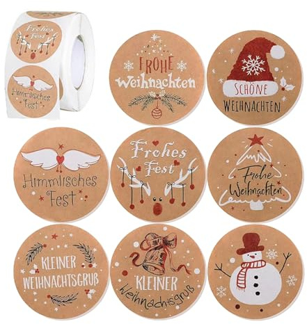 500 Stück Aufkleber Weihnachten, Weihnachtssticker, Rund Etiketten Merry Christmas Sticker, Weihnachtsgeschenke Sticker Etiketten für Geschenkverpackungen Party Dekoration Umschlag usw