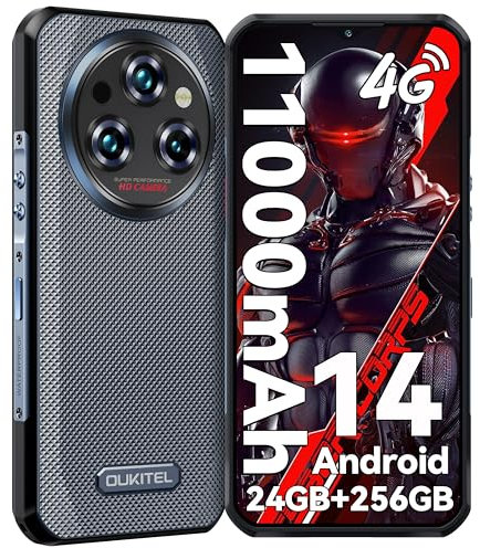 OUKITEL WP35S Rugged Smartphone 2024 Android 14-11000mAh 24GB+256GB(TF 1TB) Smartphone Rugged All Terrain con 6.56 48MP+16MP Camera Telefono Indistruttibile 4G Dual SIM/OTG/NFC/Face ID (Grigio)