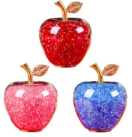 Tomotato Figurine de Pommes en Cristal, Presse-Papier, décoration Artisanale, Ornement de Dessus de Table, Statue de Fruits à Collectionner, décoration de Maison (A-3 pièces)
