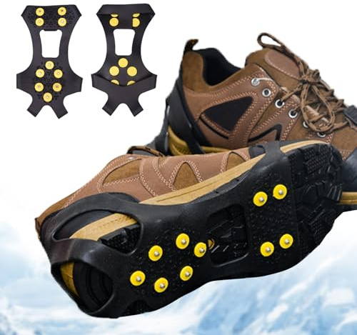 SIGANDG Steigeisen,Spikes für Schuhe,Steigeisen grödel für Bergschuhe,Outdoor Anti Rutsch Steigeisen für Damen und Herren mit 10 Edelstahl Zähne Spike(L)