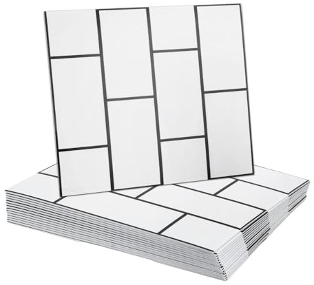 sourcing map Marmorfliesen zum Abziehen und Aufkleben, wasserfest, 30,5 x 30,5 cm, PVC-Duschfliesen für Badezimmer, Küche, Wohnzimmer, weißes Ziegel-Design, 15 Stück