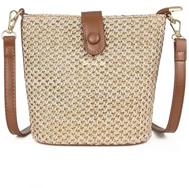 AdiStylinno Women Straw Crossbody Bag, Summer Beach Woven Shoulder Bag Fashion Retro Straw Bag for Beach Travel Vacation (Khaki)