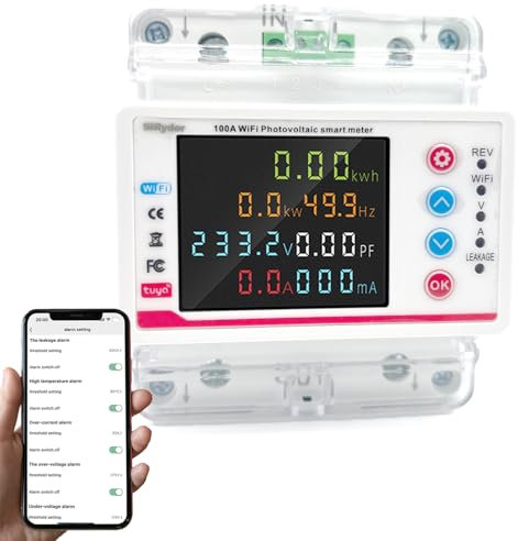 SiRyder Misuratore di Consumo Elettrico Wifi,100A 220V WiFi Bidirezionale Tuya Smart Meter Protezione Da Dispersione Protezione Da Ritardo Protezione Da Sovracorrente E Sovratensione