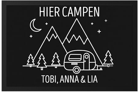 Kiddle-Design Fußmatte Camping mit Name Wohnwagen Personalisiert - Camping Geschenke - Familie Geschenk für Camper Dünne Fußmatte innen & außen