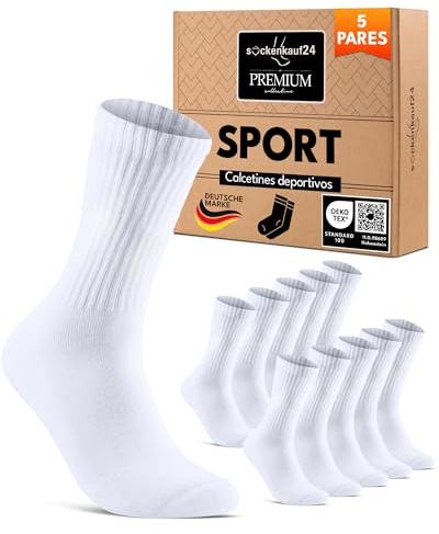 sockenkauf24 Calze Sportive Uomo Bianco 43-46 Calzini Tennis Spugna Rinforzati 5 Paia Crew Socks