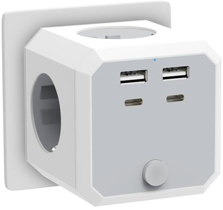 Steckdosenadapter 4 Fach,Steckdosen mit Schalter,8 N 1 Steckdosenleiste für Küche,Reise und Büro,Weiß