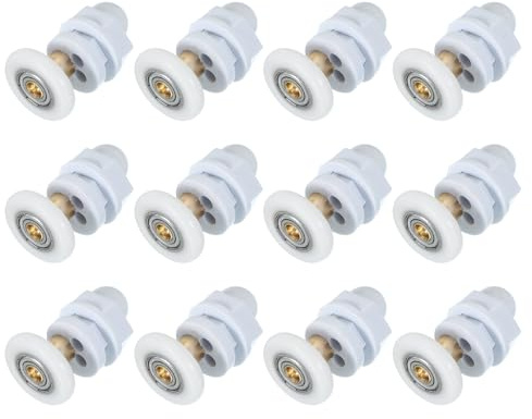 sourcing map Lot de 12 roulettes de rechange pour porte de douche coulissante, 25 mm, poulie en cuivre pour portes en verre de salle de bain, 4 à 6 mm, blanc