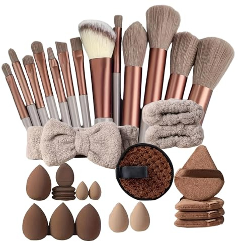 33 Stück Make Up Pinsel Set, Kosmetik Pinselset Make up Pinsel und Mixer Schwamm Set Reise Accessoires für Frauen und Mädchen
