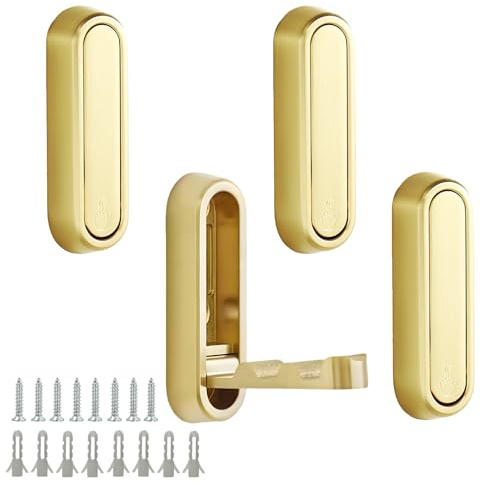 Quwem 4PCS Foldable Wall Hooks for Hanging,Folding Hook Walls Mount of Zinc Alloy Heavy Duty Retractable Flip Down Round Copper Hook for Hanging Coat Bag Key Umbrella in Bathroom No Rust (Gold)