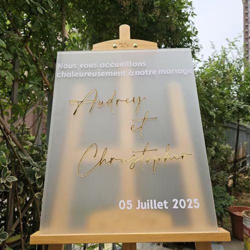 Personalisiertes Willkommensschild Aus Mattiertem Acryl, Hochzeitsschilder Mit 3D-Goldspiegelnamen, Verlobungs-, Modernes Hochzeitsschild-Dekor, Empfangs-Deko(Frosted,40X55CM)