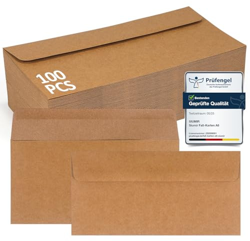 Siumir 100 Stück Briefumschläge DIN Lang 220x110 mm - kraftvolles Papier 120 g/m² - Kuverts in Kraftbraun umschläge - ohne Fenster- - Für Dokumente, Einladungen