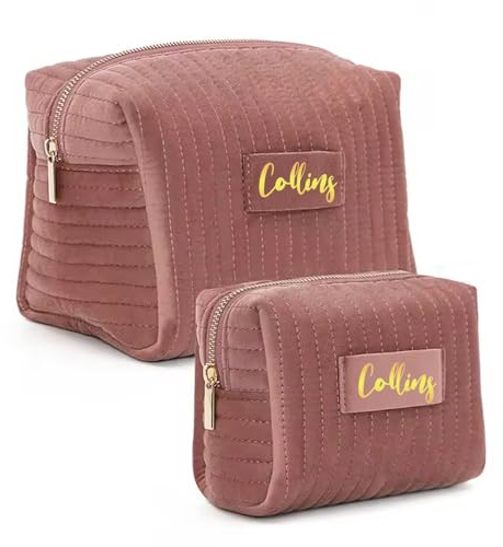 Benutzerdefinierte Kosmetiktasche Mit Namen, Samt Personalisierte Kosmetiktasche Mit Reißverschluss Für Teenager-Mädchen Geburtstagsgeschenke(Pink)