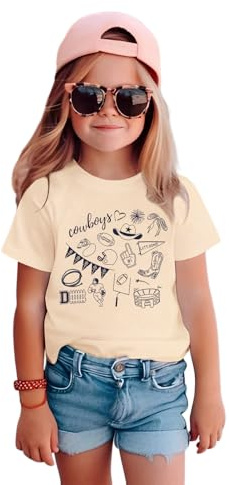 Football Shirts for Toddler Boy Girl Cowboy Game Day T-Shirt Kids Football Team Fans Tee Cute Doodle Short Sleeve Tops(Apricot,5-6T(120))