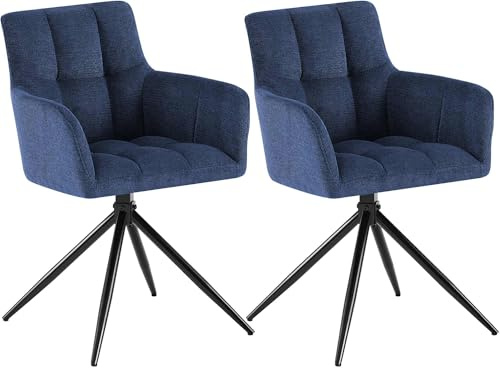 CLP Esszimmerstühle 2er Set, Sessel Jonah drehbar mit Armlehnen, Moderne Drehstühle mit Stoff für Wohnzimmer, bis 150 kg belastbar | Farbe dunkelblau