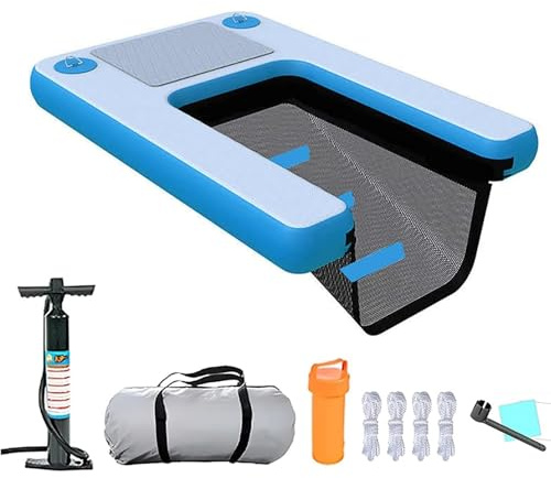 Inflatable Dog Pool Ramp with Heavy Duty Ladder, Includes Pump, Rope, Storage Bag, and Repair Kit for Safe Swimming