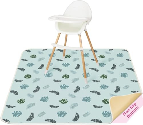 Unicorn Castle Alfombrilla Trona Bebé 130x130cm, Alfombra Impermeable Lavable Antideslizante, Splash Mat Plegable y Portátil para Comidas y Protección del Suelo,Light Blue Tree