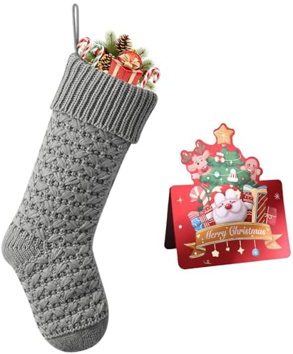 meioro Weihnachtsstrumpf, 18 Weihnachten Befüllen Christmas Nikolausstrumpf, Kamin Hängende Strümpfe Dekorationen, Jacquard Weihnachtsstrümpfe Grußkarte Feiertagsdekoration Stocking Deko (Grau, 1p)