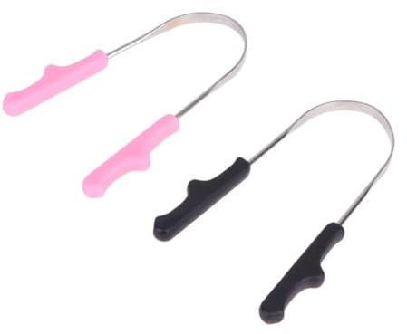 OUNONA 2pezzi Raschietto in Acciaio Inox Strumento per Pulizia Orale per Adulti e Ragazzo Ragazza Design Durevole Facile da Usare Nero
