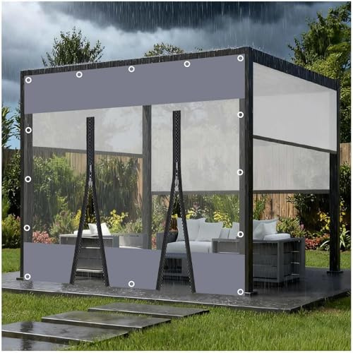 Paneles Laterales De Lona Transparentes con Cremallera,Cubierta De Lona PVC Claras con Ojales,Cortinas De Lona Exterior para Garaje Gazebo Jardín,Lona Impermeable 420g/m²,2zips-3.2x2.3m/10.5 * 7.5ft