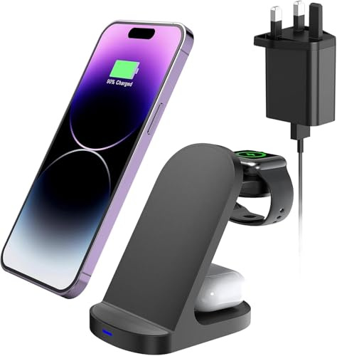 [2025 Upgraded] 3-in-1 Wireless Charging Station for iPhone 16/15/14/13/12/Pro/Max, AirPods Pro/3/2 & Apple Watch Ultra/9/8/SE | 15W Fast Charge | Includes 20W Adapter | Overheat Protection