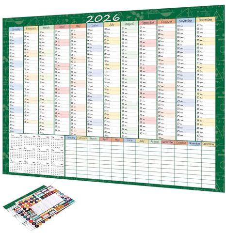 2026 Wall Calendar - 29 x 20 Inch Large Notebook with Tip Labels and Stickers | Planner for Mental, Study, School, Home, Cleaning, Exercise, Workout, Vacation, Party, Birthday Organization