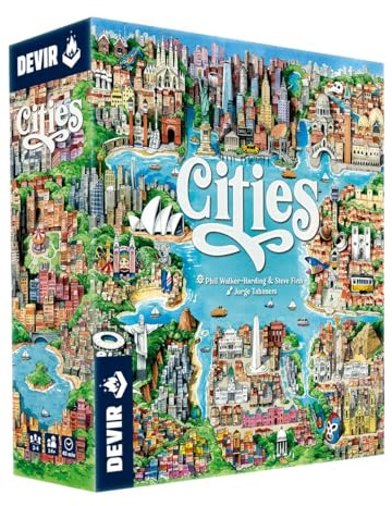 DEVIR Cities – Gioco da Tavolo di Costruzione Città e Piazzamento Tessere, Strategico per Famiglia, 2-4 Giocatori, 8+, Edizione in Italiano