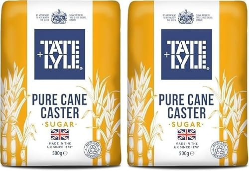 Tate & Lyle Pure Cane Caster Sugar – 500 g Bag (Pack of 2) | Ultra-Fine Granulated Cane Sugar for Baking & Dessert Use – Vegan, Vegetarian & Kosher-Friendly