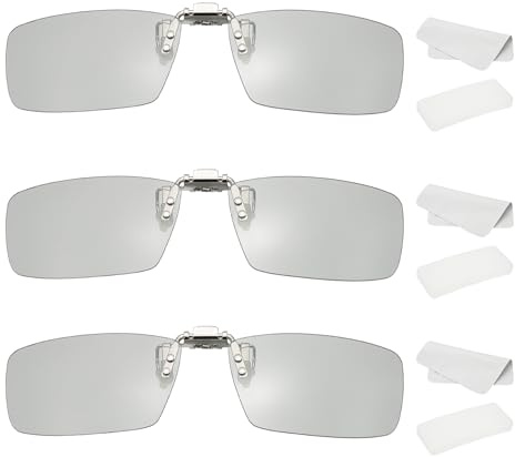 sourcing map Juego de 3 gafas polarizadas 3D con clip, marcos cuadrados pasivos de gafas de visualización 3D con funda de vidrio y paño para gafas para películas RealD, teatro, juegos, TV (clip de
