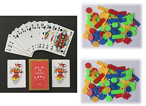 Equilibre et Aventure 1 Jeu de 54 Cartes + 200 jetons : Poker, belote, Piquet, Manille, coinche, Bataille, menteur, soufflette, big up, Jeu des Chevaliers, Maitre du Jeu, biskit, etc