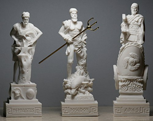 3 griechische Götter, Poseidon-, Ares-, Hephaestus-Statuen-, Skulptur-, Figuren-Set