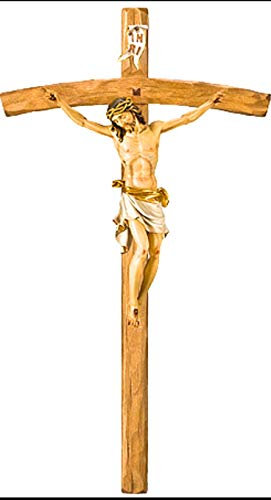Il Sole Crocefisso Cristo Pisa su Croce Arcata, Scultura in Legno Dipinto a Mano Colorata (45 * 25cm Cristo 22cm, Legno Colorato)