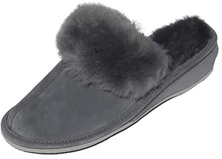Hollert Leather Lammfell Hausschuhe MAROKKO Premium Damen Fellschuhe aus 100% Merino Schaffell Größe EUR 40, Farbe Grau