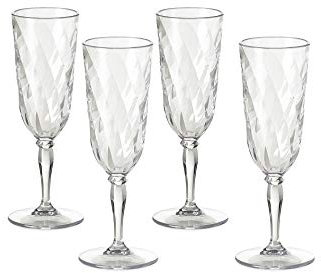 OMADA Design 4 Bicchieri Champagne in acrilico, Flutes per uso all'aperto, Lavabili in Lavastoviglie, Made in Italy, Linea Diamond, Trasparente