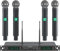 Phenyx Pro Wireless Microphone System, 4-Channel UHF Wireless Mic, Fixed Frequency Metal Cordless Mic with 4 Handheld Dynamic Microphones, 260ft Range, Mics for Singing, Church(PTU-5000-4H)