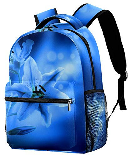 Lorvies Rucksack, blaue Lilien, blühende Lilien, lässiger Rucksack, Schulterrucksack, Büchertasche für Schule, Studenten, Reisetaschen