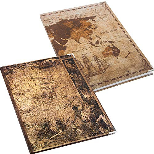 Logbuch-Verlag Geschenkset 2 Notizbücher DIN A4 Blanko + liniert - Weltkarte Globus Antike Motiv - Vintage Bücher zur individuellen Gestaltung - Geschenkidee
