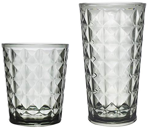 KLIFA- CUPID- 16 & 21 ounce, Set of 8, Acrylic Drinking Glasses, Tumbler Highball Glass Set, BPA-Free, Stackable Plastic Drinkware, Dishwasher Safe, Gray-Black
