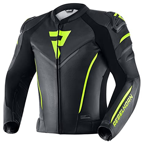 REBELHORN Fighter Motorradjacke Herren | Rindsleder | Ellbogen, Schultern und Rückenprotektor Stufe 2 | Schulterschieber | Wasserdichte In&Out Weste | Belüftungspaneele