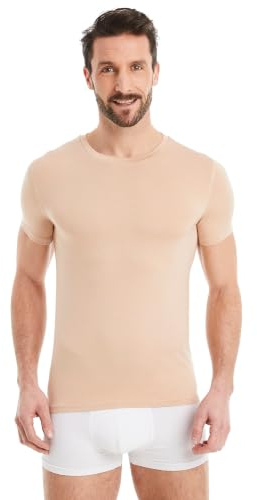 FINN Maglietta Intima Business Uomo a Manica Corta con Collo Rotondo - Maglia Sottogiacca in Originale Tessuto Lenzing® Modal - La T-Shirt Perfetta sotto Camicia e Abito Invisibile Color Pelle L