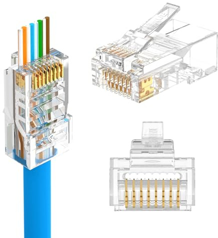 LEENUE Connecteur rj45 Cat6 Pass Through Lot de 50, 1 Gbit/S | Enrobé D'or Fiche RJ45 Pour Câble de Pose Cat 6 Cat5E, Compatible câbles de pose 23-26 AWG, prend en charge le PoE