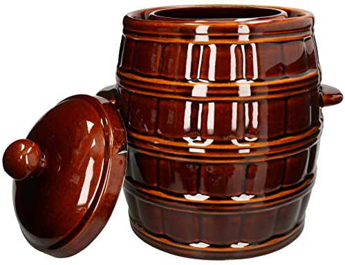 KOTARBAU® Gärtopf Steinguttopf 8 L Sauerkrauttopf Gurkentopf mit Deckel Einmachtopf Keramiktopf Steinzeuggefäß Hermetisch Keramikfass Braun Tontopf Steingut