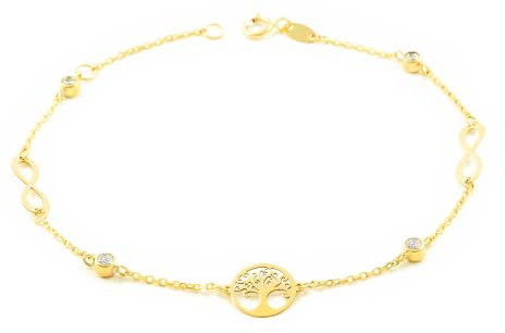 Monde Petit - 9K Gelbgold Damen Mädchen Armband Lebensbaum Zirkonia Glanz 18 cm - Geschenkbox - Garantiezertifikat