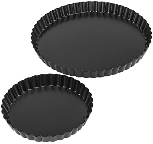 MUKCHAP 2 Pack 2 Sizes 6/9 Inch Loose Bottomed Tart Tin Set, Non-Stick Flan Tin Kit, Round Pie Dish Quiche Pan with Removable Base for Baking, Kitchen, Black