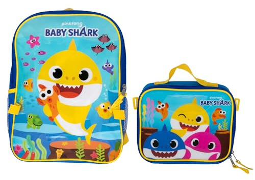 AI ACCESSORY INNOVATIONS Baby Shark 2 Piece Backpack Set, Boys & Girls 16 School Bag, Blue