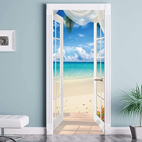 URCOLOR Door Sticker Wallpaper Murals Peel and Stick Removable Vinyl Decals for Home Decor, 30.3 x 78.7 Seascape
