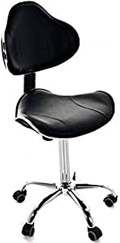 QUIRUMED Ergonomischer Hocker mit Gaslift, Basis mit 5 Rädern, Schwarze Farbe, höhenverstellbar, Struktur aus verchromtem Stahl, Kunstleder, Ästhetik, Physiotherapie, medizinische Zentren, Büro