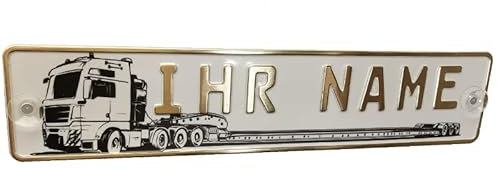 LKW Truck Fahrerschild Schild Namensschild mit Name oder Text Funschild Fun Schild Wunschtext AUTO Trucker Gold, Geburtstag Geschenk