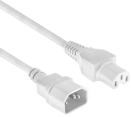 ACT C14 auf C15 Warmgerätekabel Verlängerung 2m Weiß - AK5437 | Netzwerkkabel 3,6mm, LSZH, für Datenzentren
