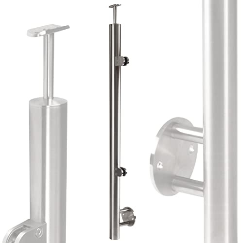 Edelstahl Geländerpfosten Mittel Endpfosten Glashalter 42,4mm V2A seitliche